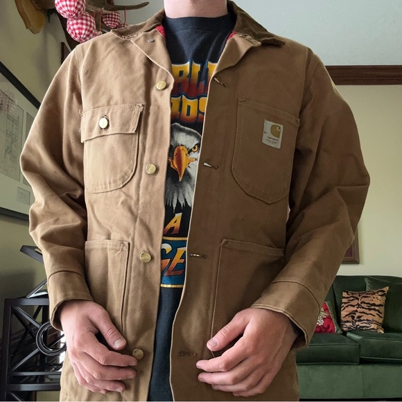 Vintage 1980s Carhartt Duck Brown Button Front Coat - Picture 3 of 12
